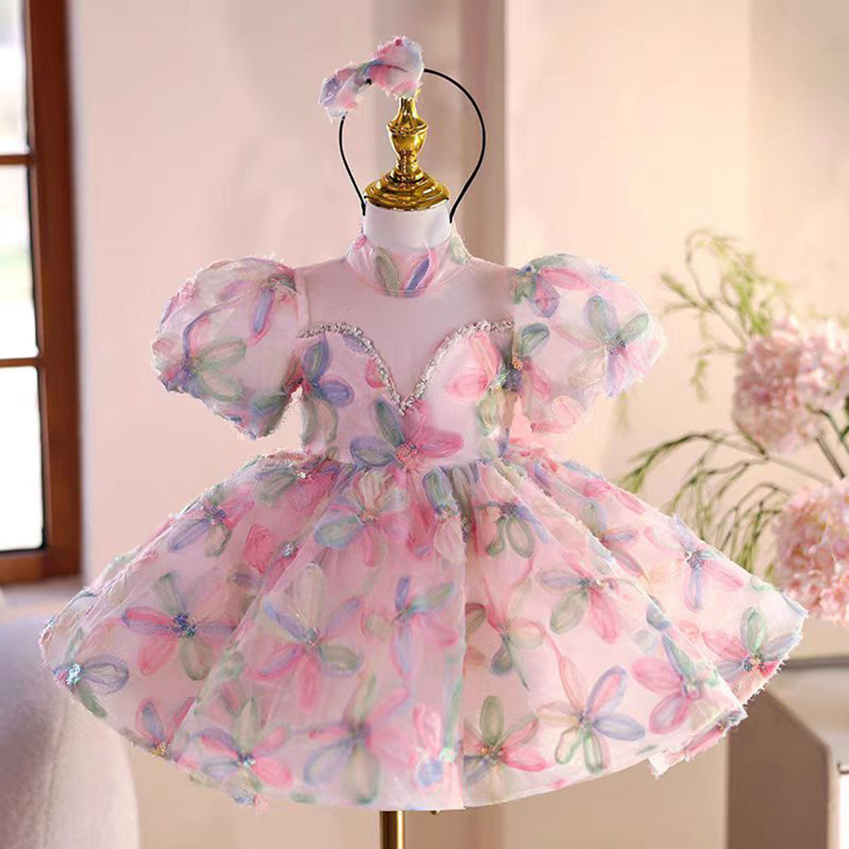 Jill Floral Pink Girl Dress Princess Toddler Kids 1st Birthday J471
