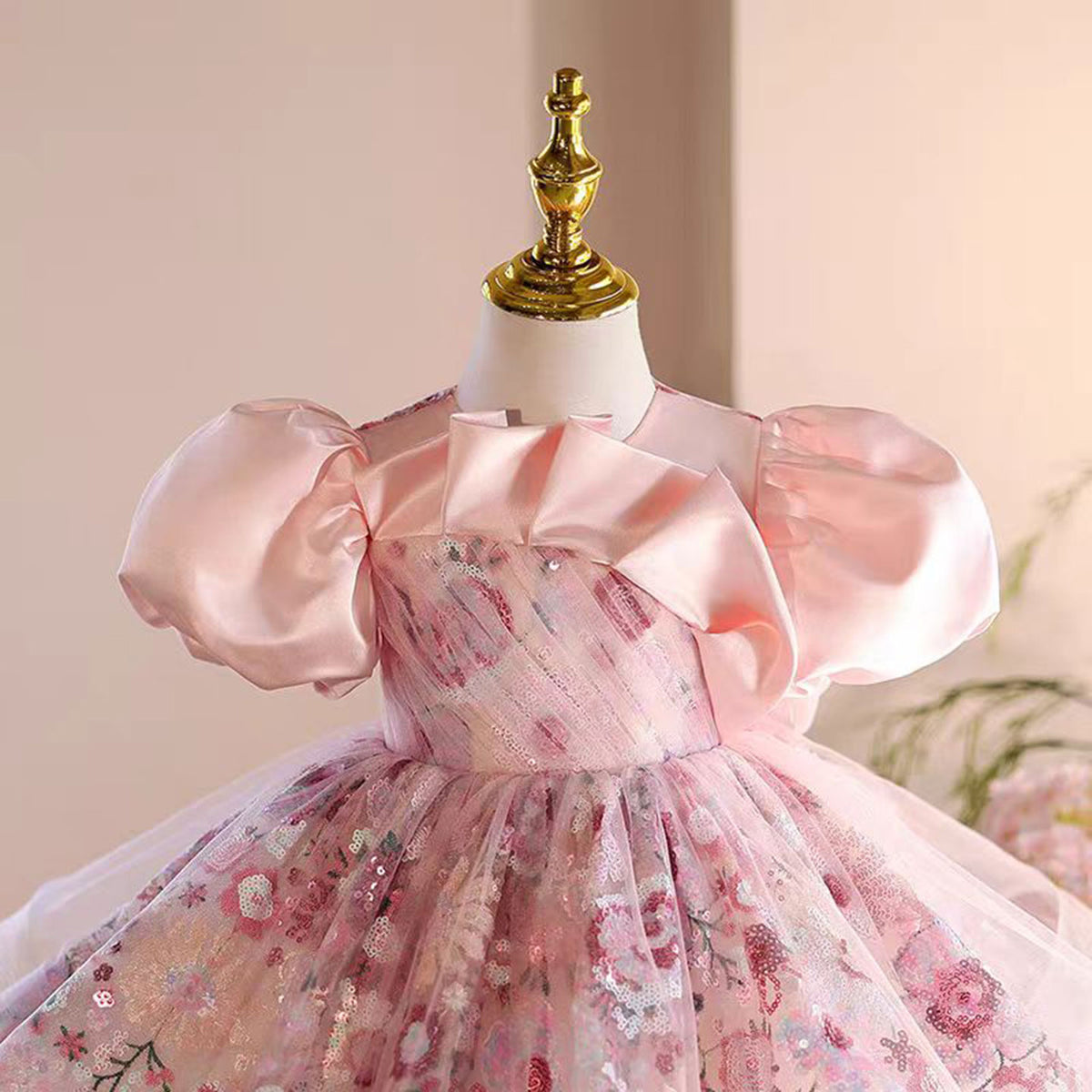 Jill Floral Pink Girl Dress Tulle Princess Toddler Kids 1st Birthday Party J499