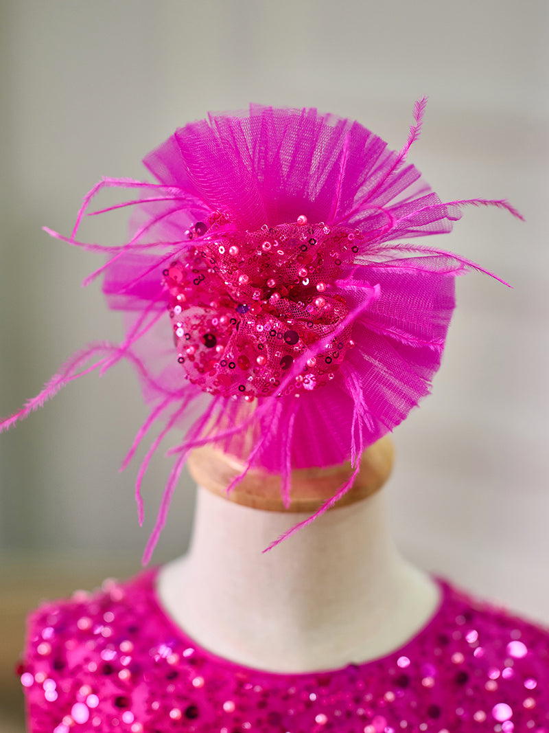 Jill Fuchsia Baby Beading Lace Knee Length Girl Birthday Dress J049