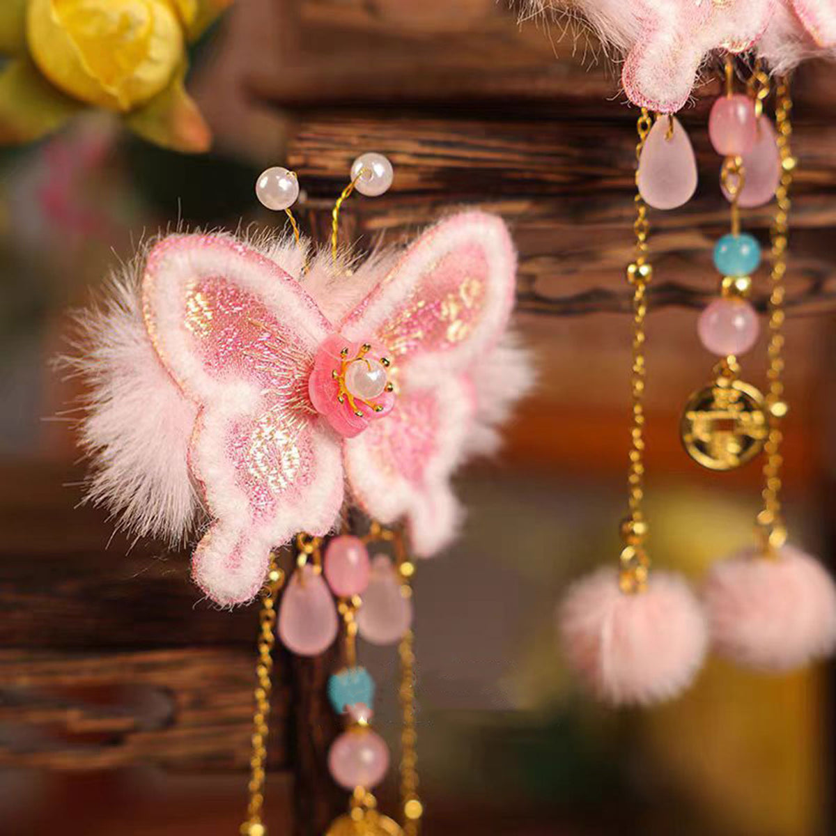 Jill Girl's Children's Headwear Chinese Style Pink Hairpin Butterfly Decoration Baby one-year-old Hair Accessories W014