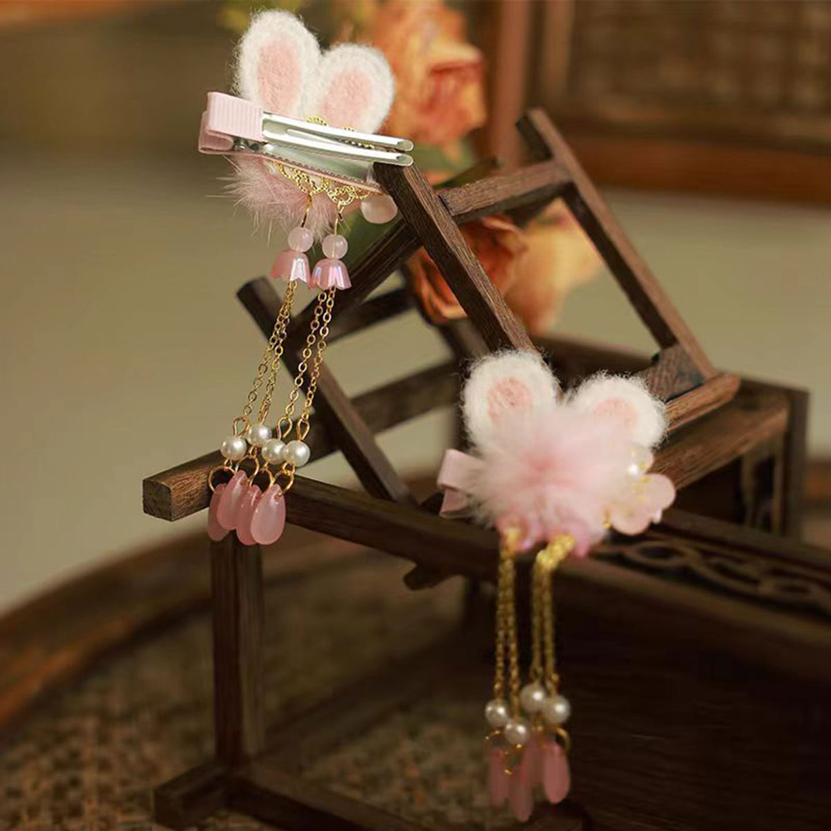 Jill Girl's Chinese Style Hair Accessories 2025 New Pink Rabbit Headwear Baby Hairpin W016