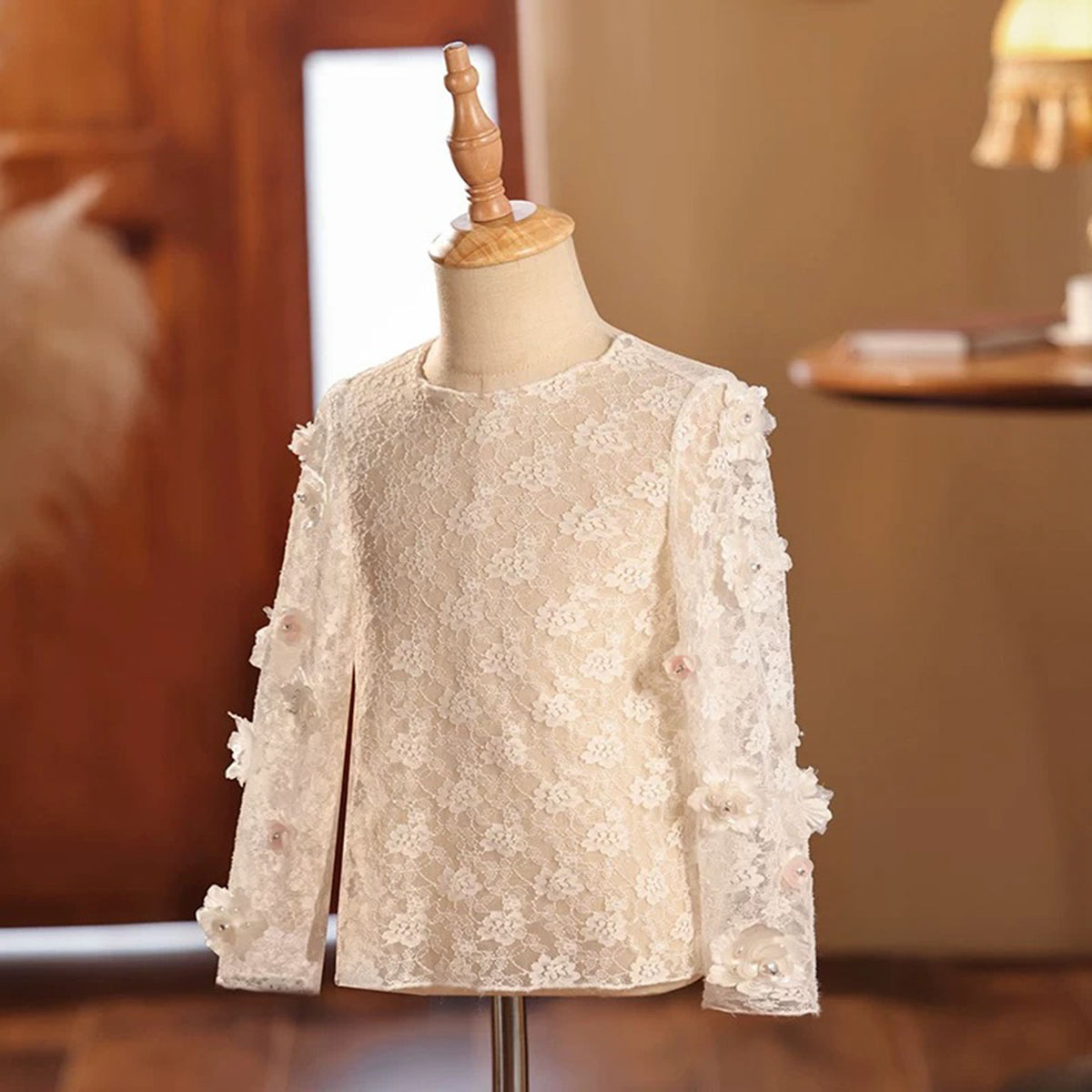 Jill Girls' Dress Dottoming Shirt Foreign Style With Hollow Inner W003