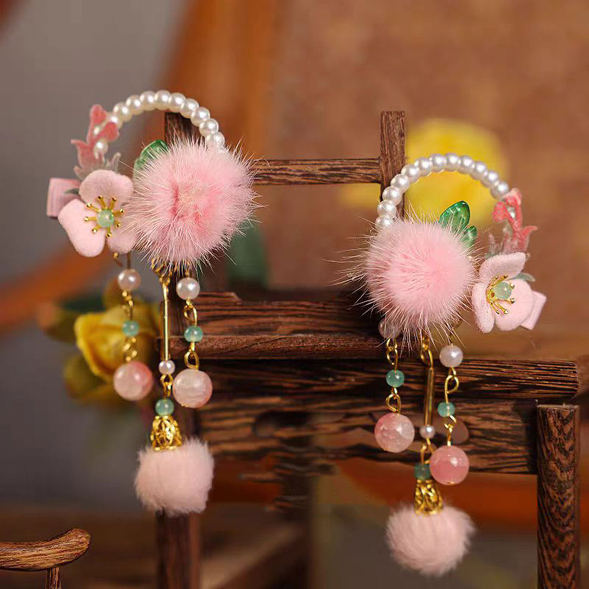 Jill Girl's Pink Headwear 2025 New Chinese Style Children's Hair Clip one-year-old Hair Accessories W015