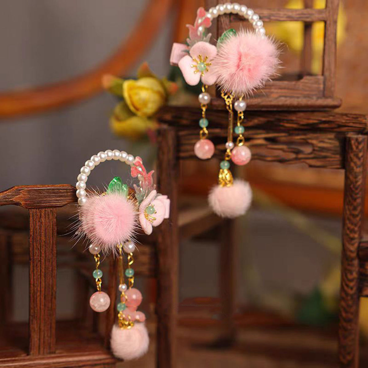 Jill Girl's Pink Headwear 2025 New Chinese Style Children's Hair Clip one-year-old Hair Accessories W015