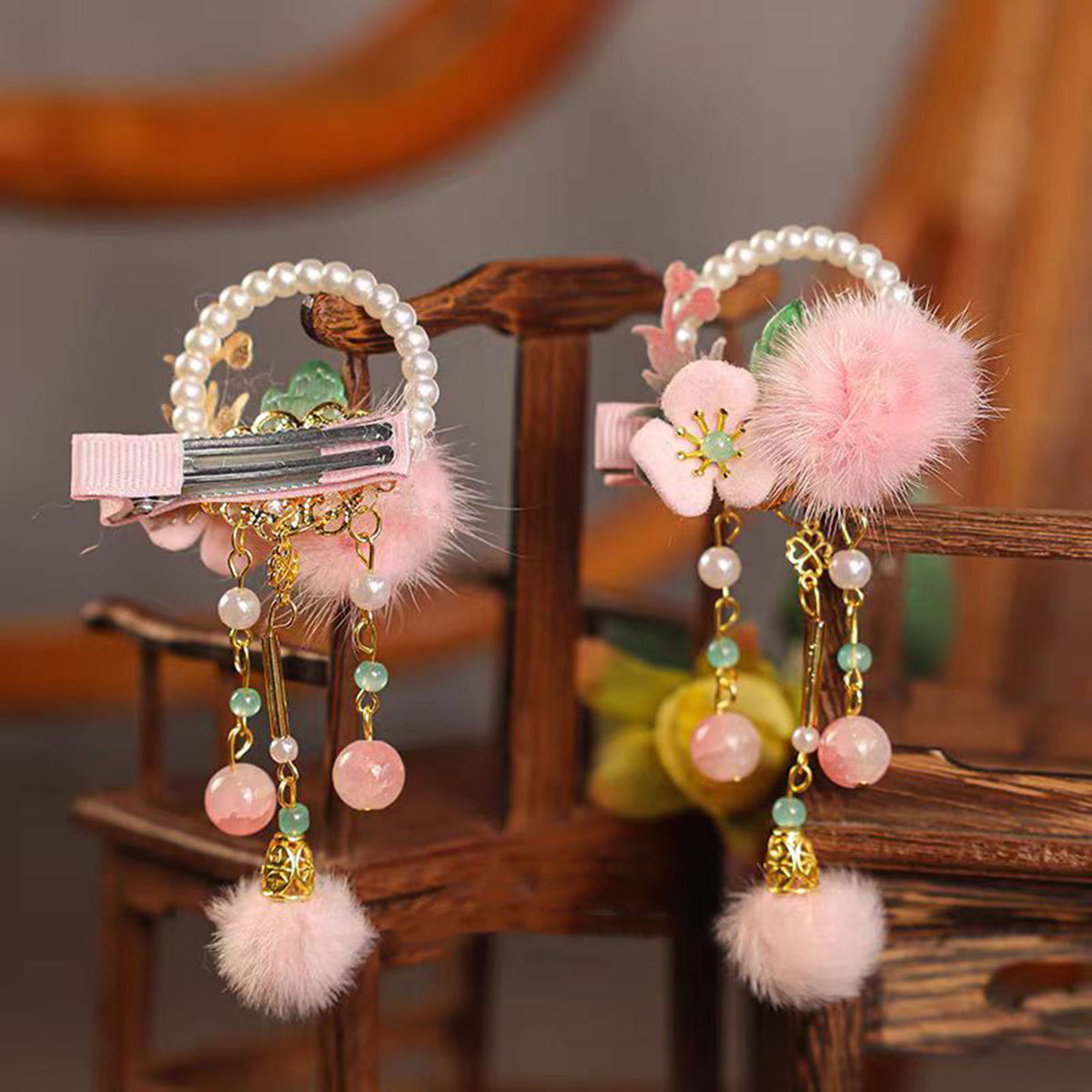 Jill Girl's Pink Headwear 2025 New Chinese Style Children's Hair Clip one-year-old Hair Accessories W015