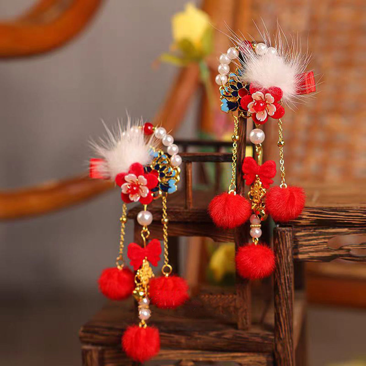 Jill Girl's Red Headwear New Chinese Style Children's Hair Clip one-year-old Hair Accessories W019