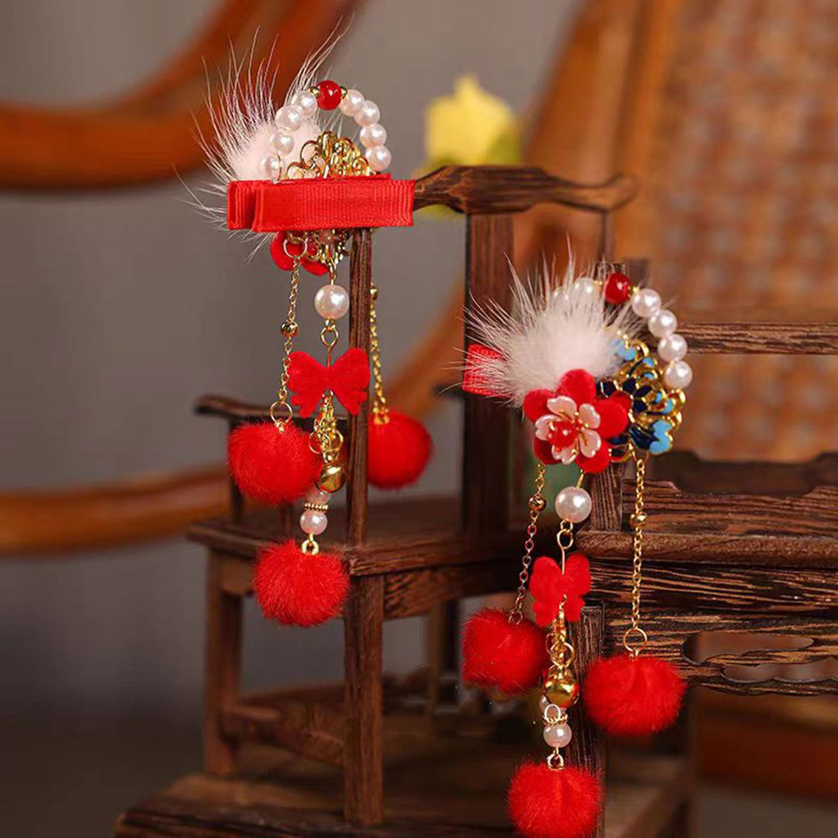 Jill Girl's Red Headwear New Chinese Style Children's Hair Clip one-year-old Hair Accessories W019