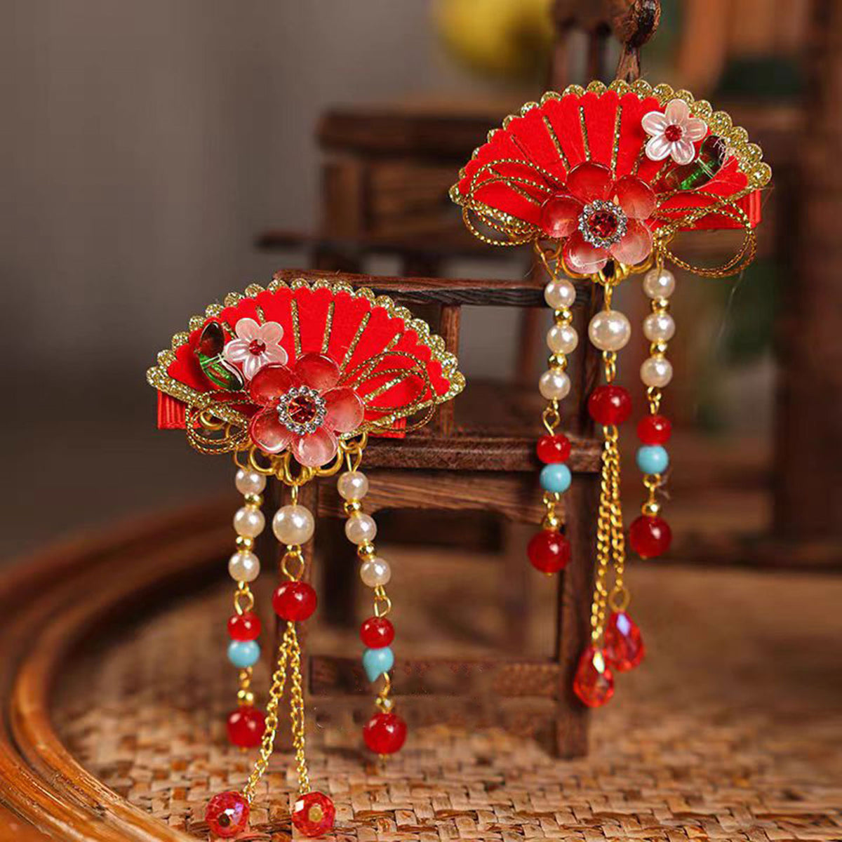 Jill Girl's Red Headwear New Chinese Style Children's Hair Clip one-year-old Hair Accessories W020