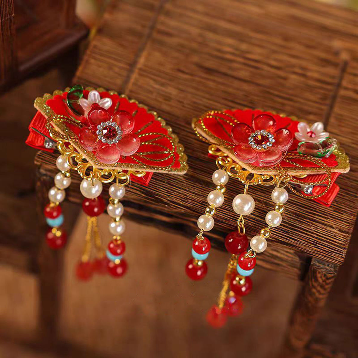 Jill Girl's Red Headwear New Chinese Style Children's Hair Clip one-year-old Hair Accessories W020