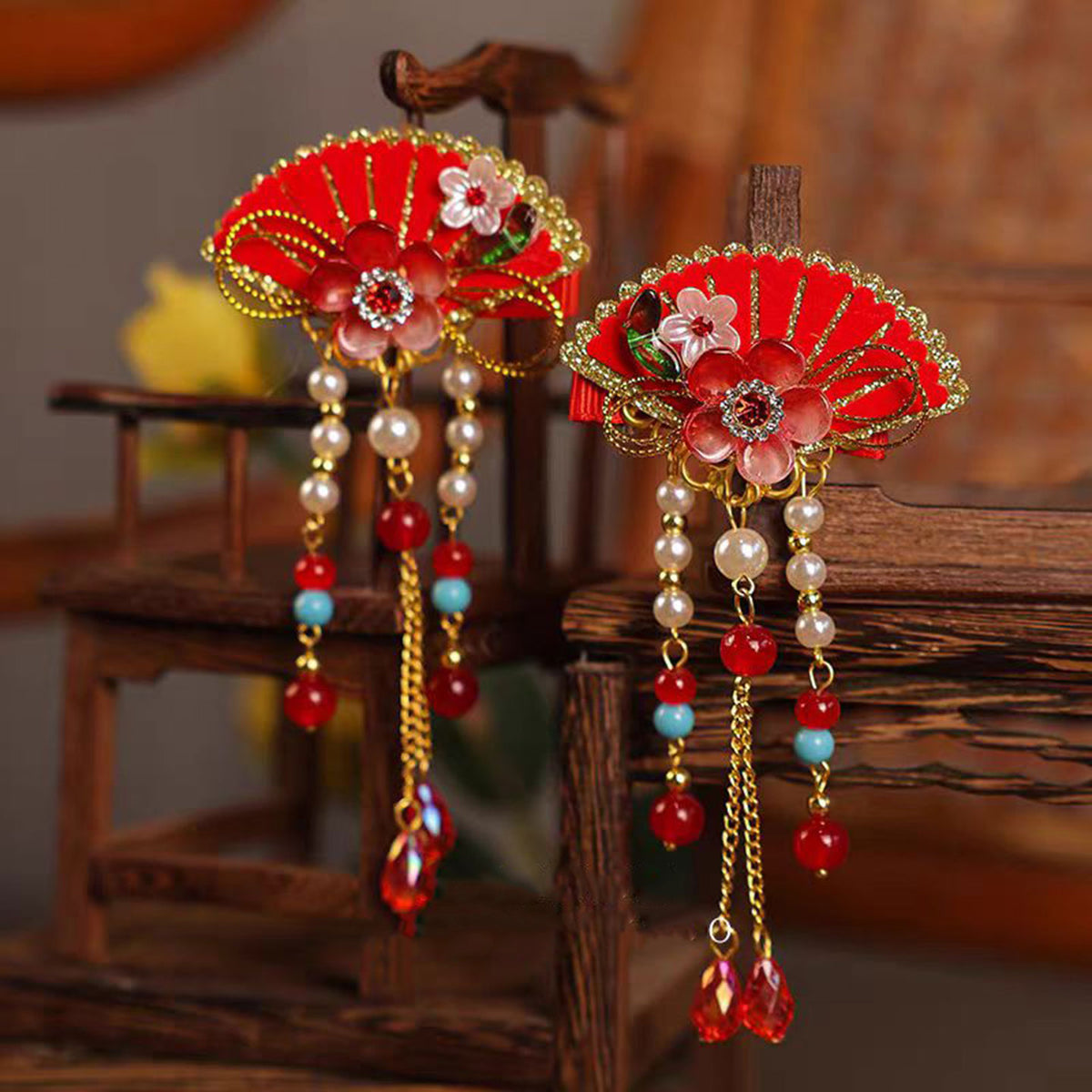 Jill Girl's Red Headwear New Chinese Style Children's Hair Clip one-year-old Hair Accessories W020