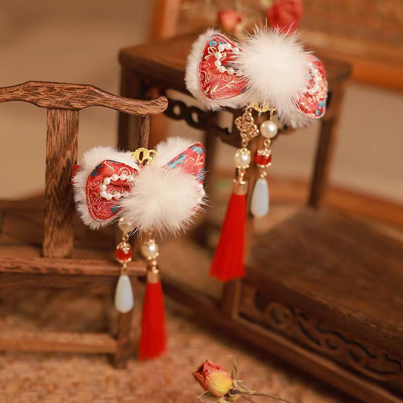 Jill Girl's Red Headwear New Chinese Style Children's Hair Clip one-year-old Hair Accessories W021