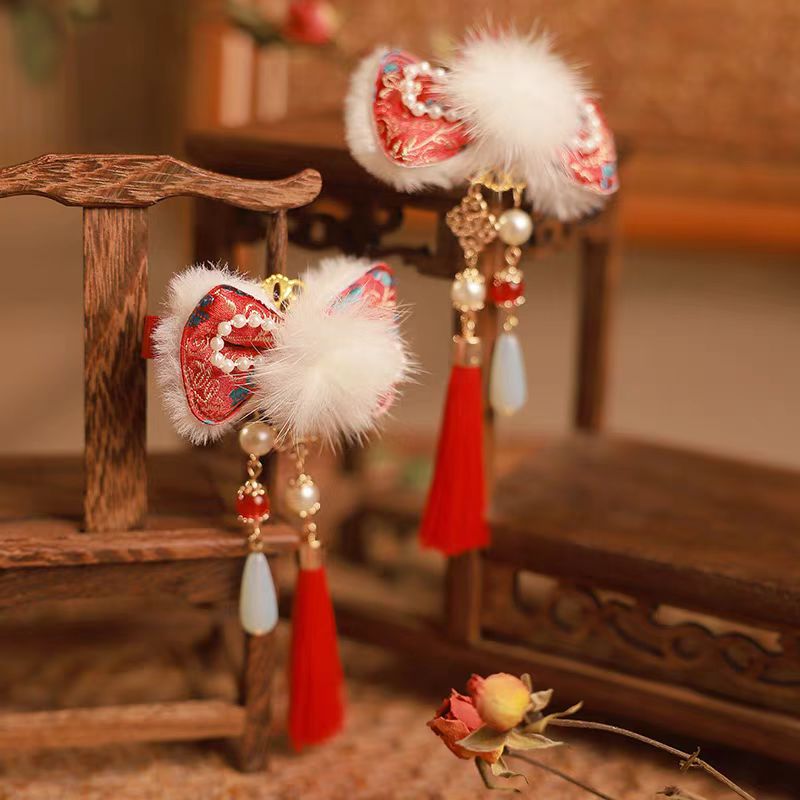 Jill Girl's Red Headwear New Chinese Style Children's Hair Clip one-year-old Hair Accessories W021