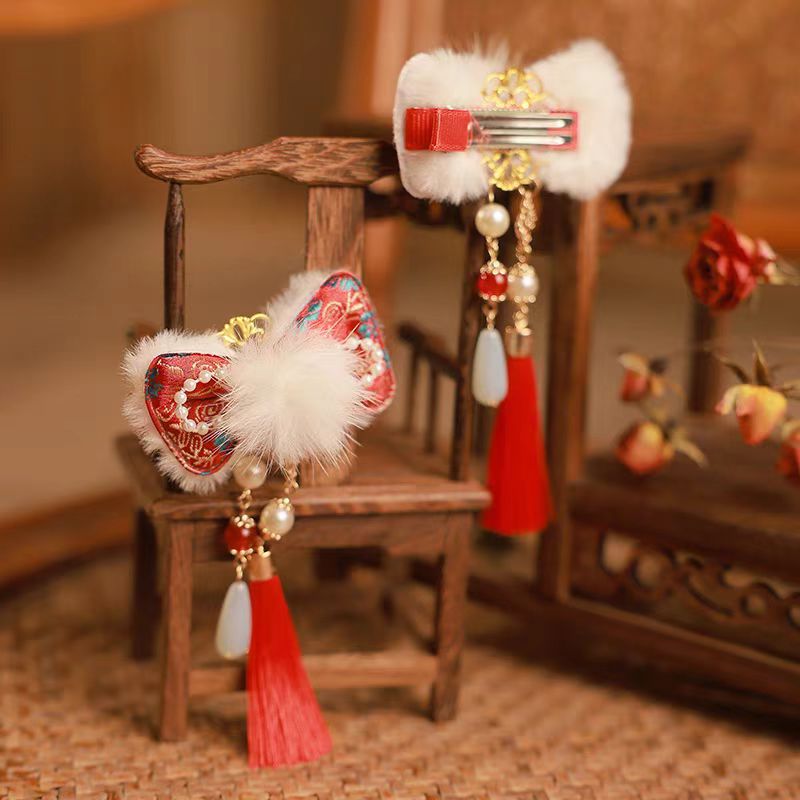 Jill Girl's Red Headwear New Chinese Style Children's Hair Clip one-year-old Hair Accessories W021