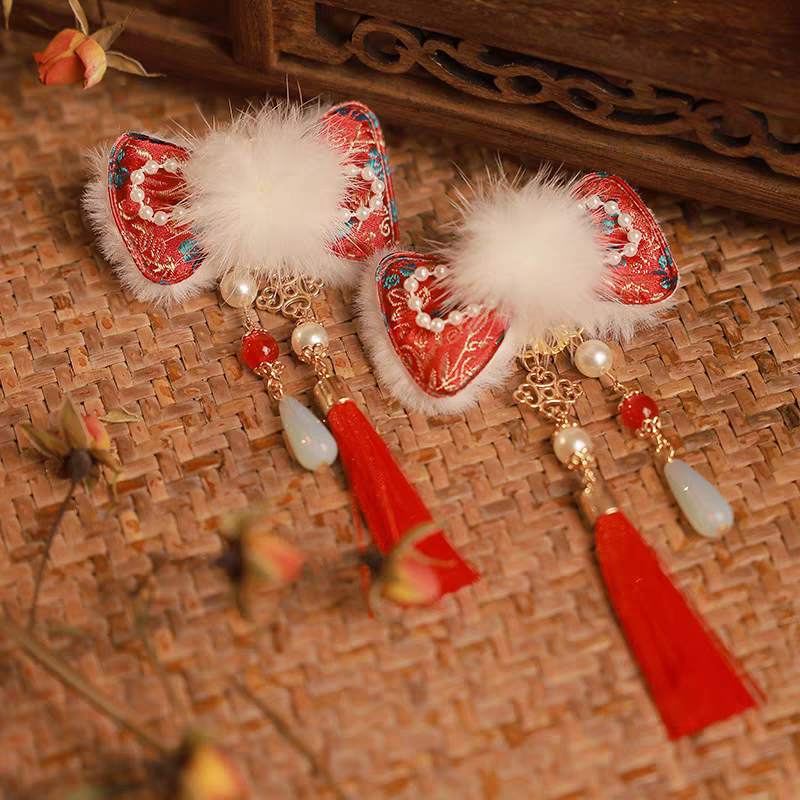 Jill Girl's Red Headwear New Chinese Style Children's Hair Clip one-year-old Hair Accessories W021