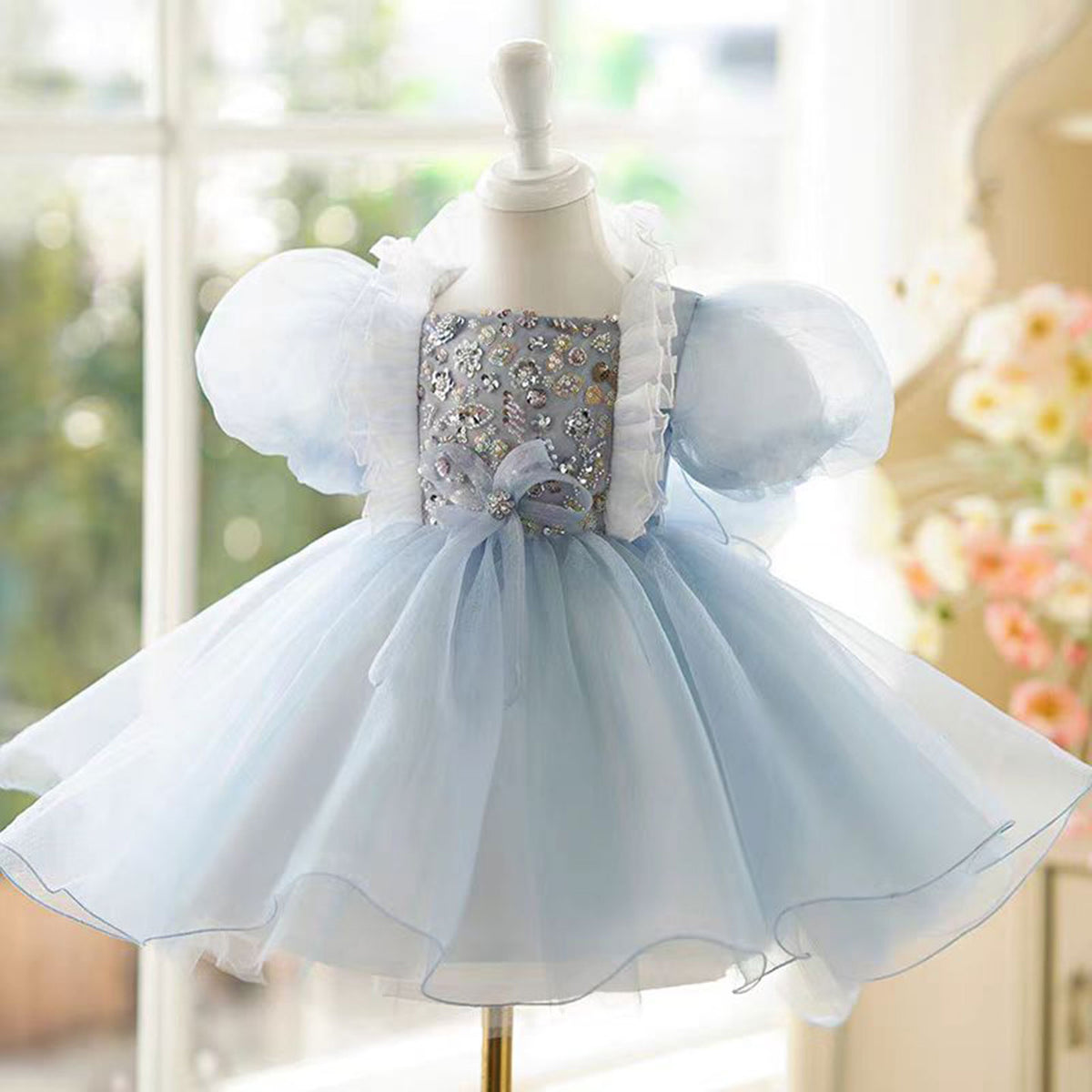 Jill Graceful Flower Princess Girl Dress Tulle for Kids Wedding Party Gown J493