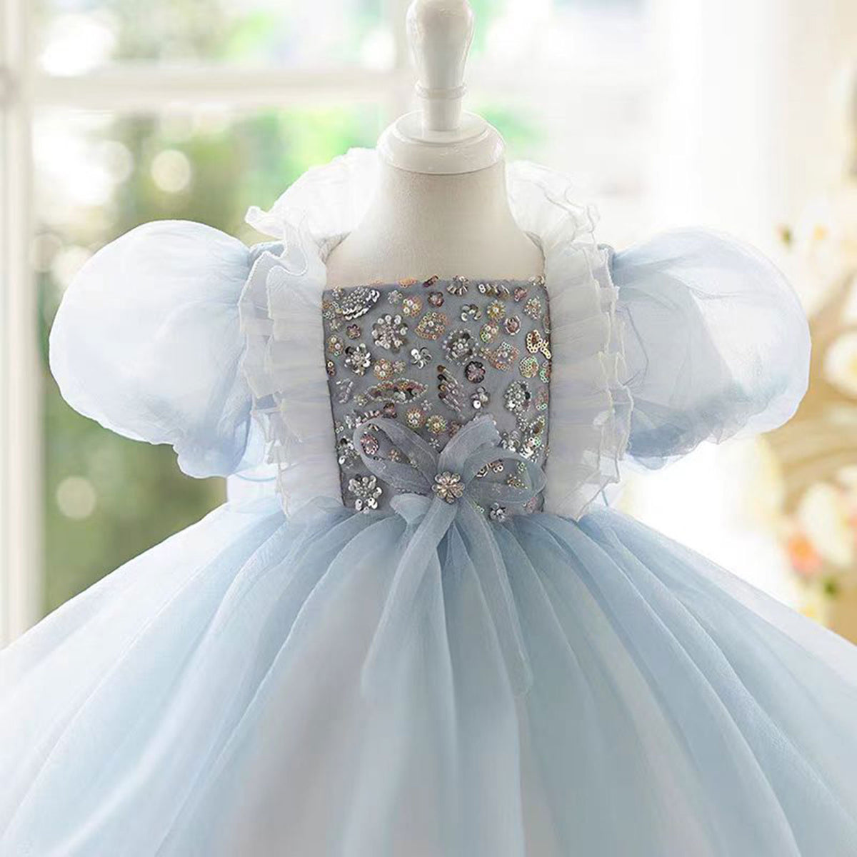 Jill Graceful Flower Princess Girl Dress Tulle for Kids Wedding Party Gown J493