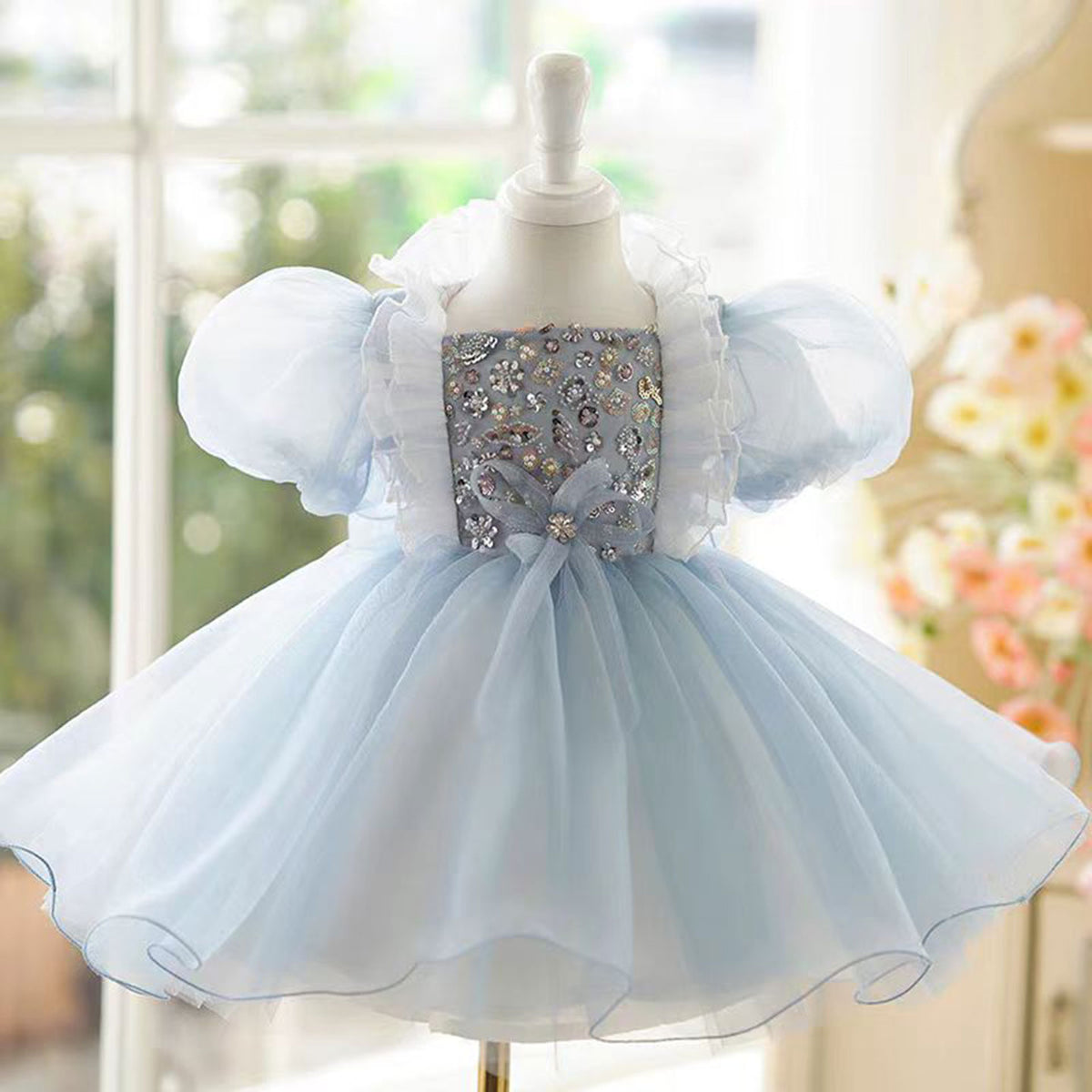 Jill Graceful Flower Princess Girl Dress Tulle for Kids Wedding Party Gown J493