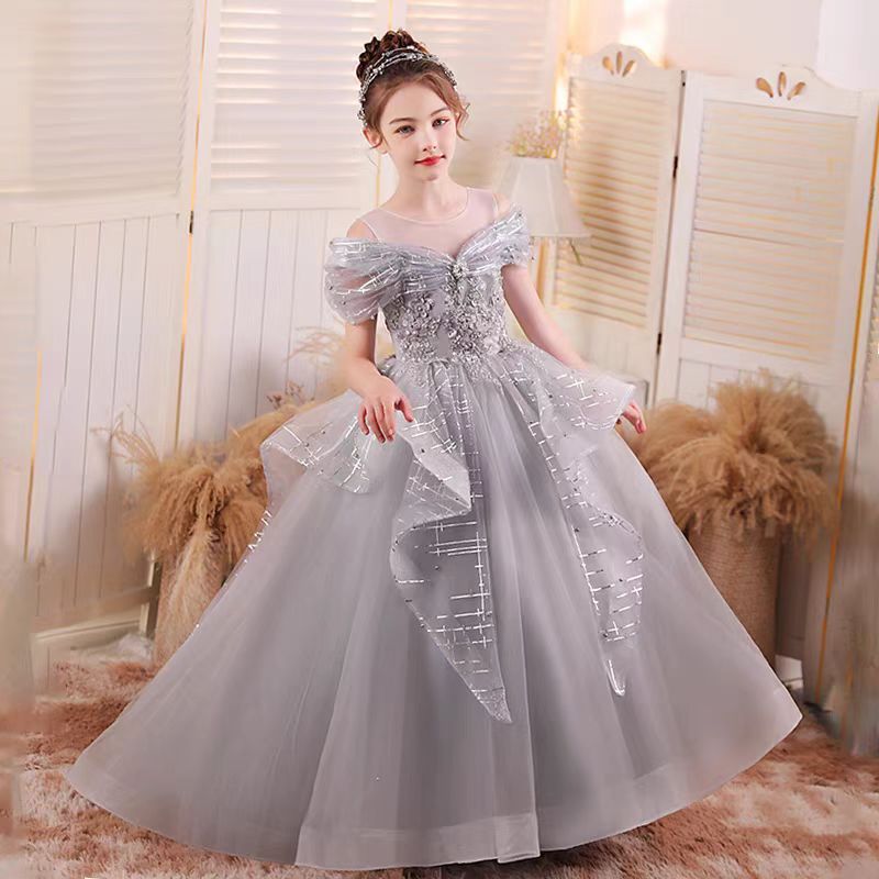 Jill Gray Flower Girl Dress kids Birthday Holiday Party Gown J193