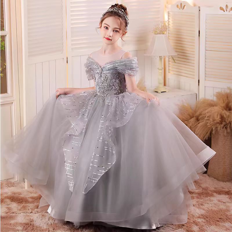Jill Gray Flower Girl Dress kids Birthday Holiday Party Gown J193