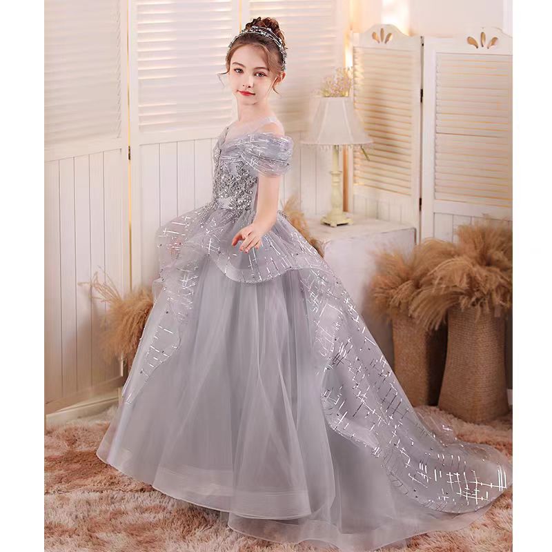 Jill Gray Flower Girl Dress kids Birthday Holiday Party Gown J193