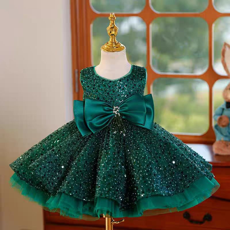 Jill Green Sequins Toddler Knee Length 1st Birthday Party Girl Dress J353