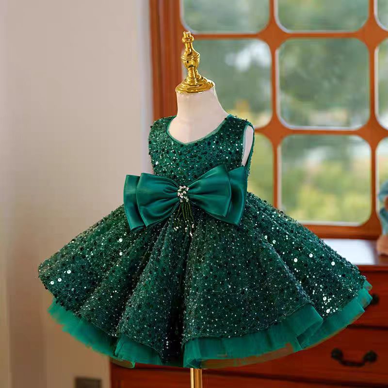 Jill Green Sequins Toddler Knee Length 1st Birthday Party Girl Dress J353