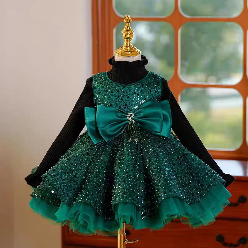 Jill Green Sequins Toddler Knee Length 1st Birthday Party Girl Dress J353