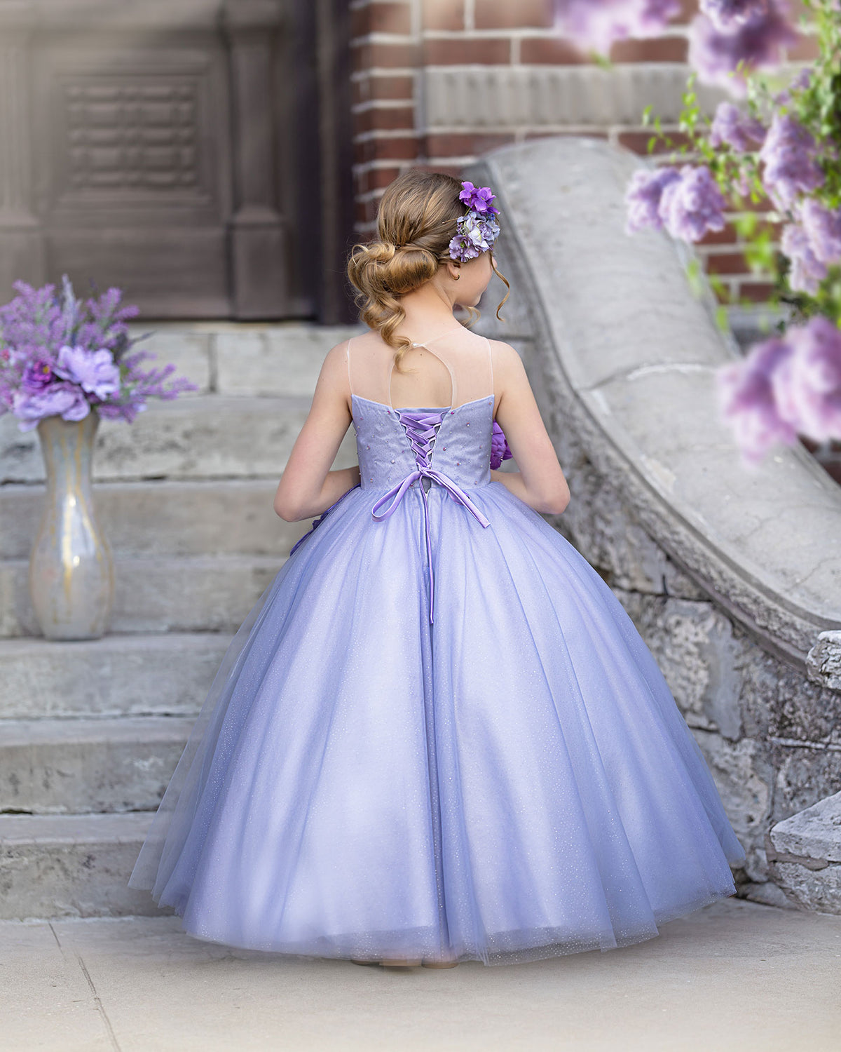 Jill Lilac Girl Dress Sequined Kids Pageant Girl Dress J331