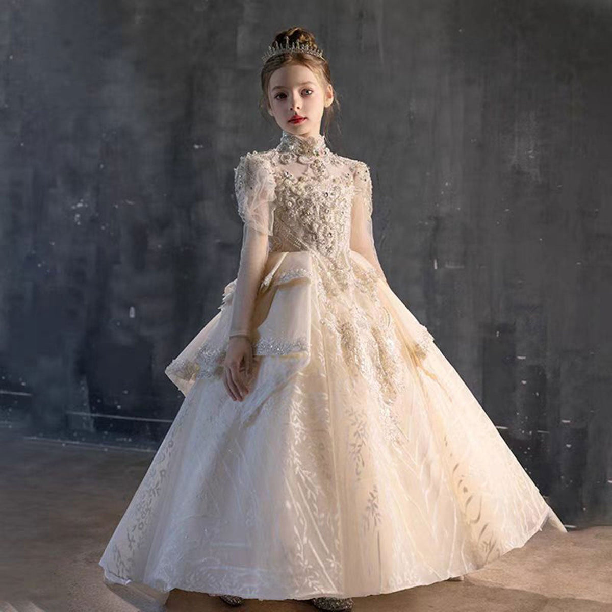 Jill Luxury Beads Ivory Arabic Birthday Party Girl Dress J122