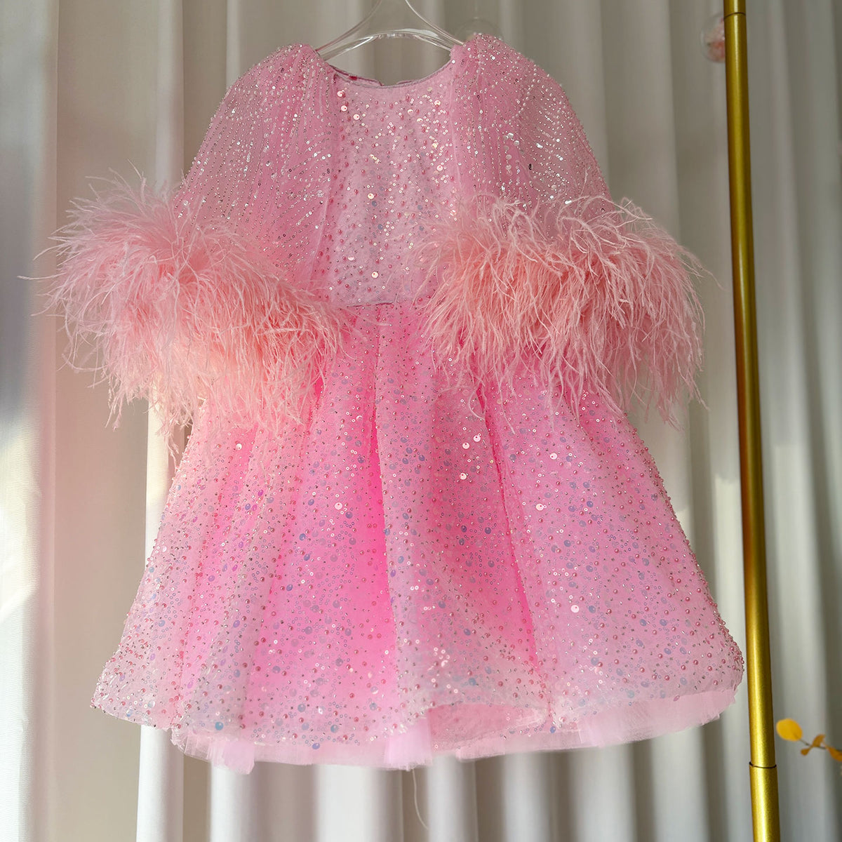 Jill Luxury Blue Girl Dress Feathers Cap Sleeve Kid Princess J170