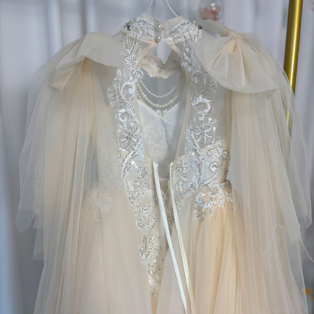 Jill Luxury Champagne Beaded Girl Dress Long Sleeve J337