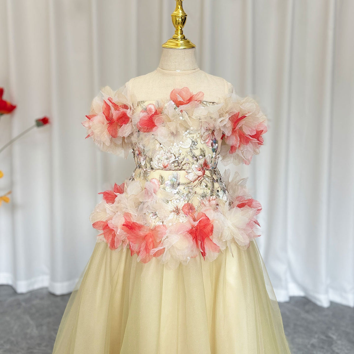 Jill Luxury Embroidery Champagne A-Line Girl Dress J064