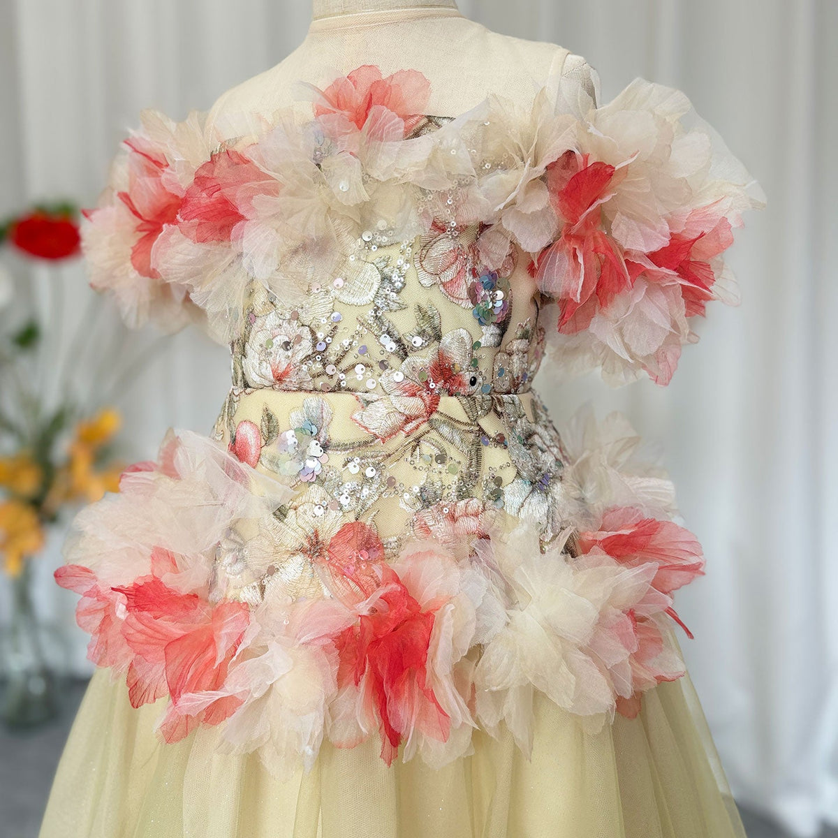 Jill Luxury Embroidery Champagne A-Line Girl Dress J064