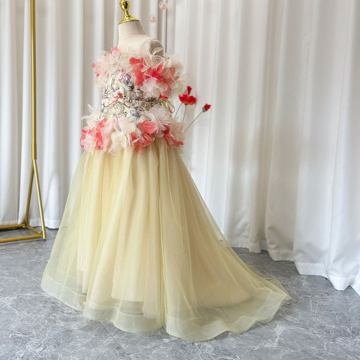 Jill Luxury Embroidery Champagne A-Line Girl Dress J064