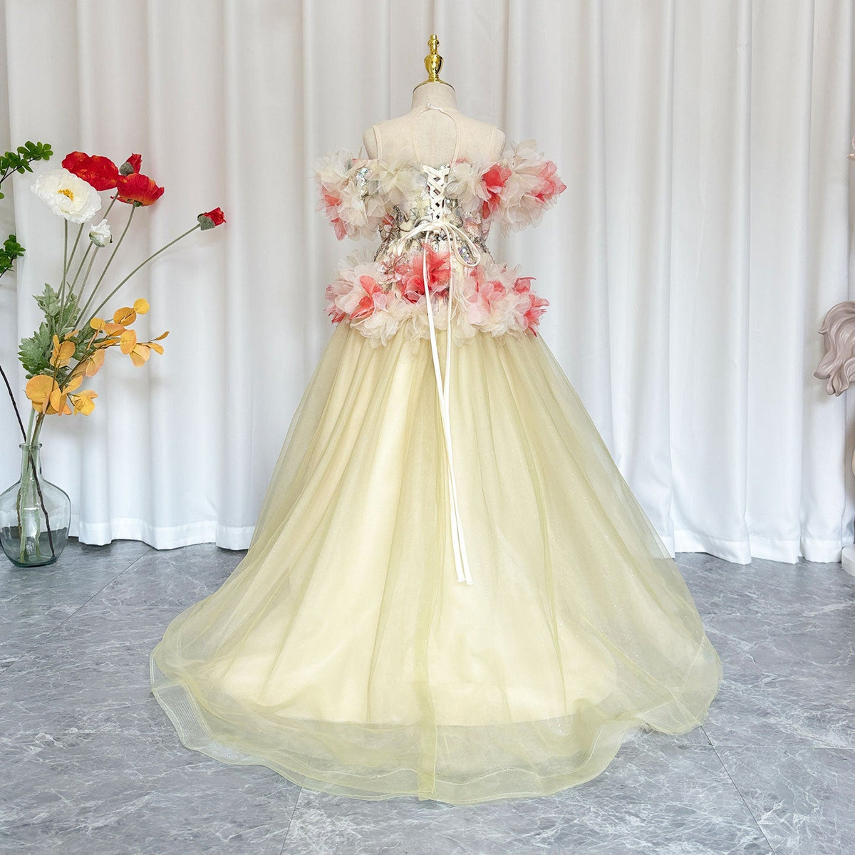 Jill Luxury Embroidery Champagne A-Line Girl Dress J064