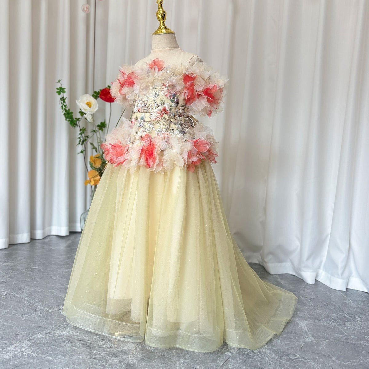 Jill Luxury Embroidery Champagne A-Line Girl Dress J064