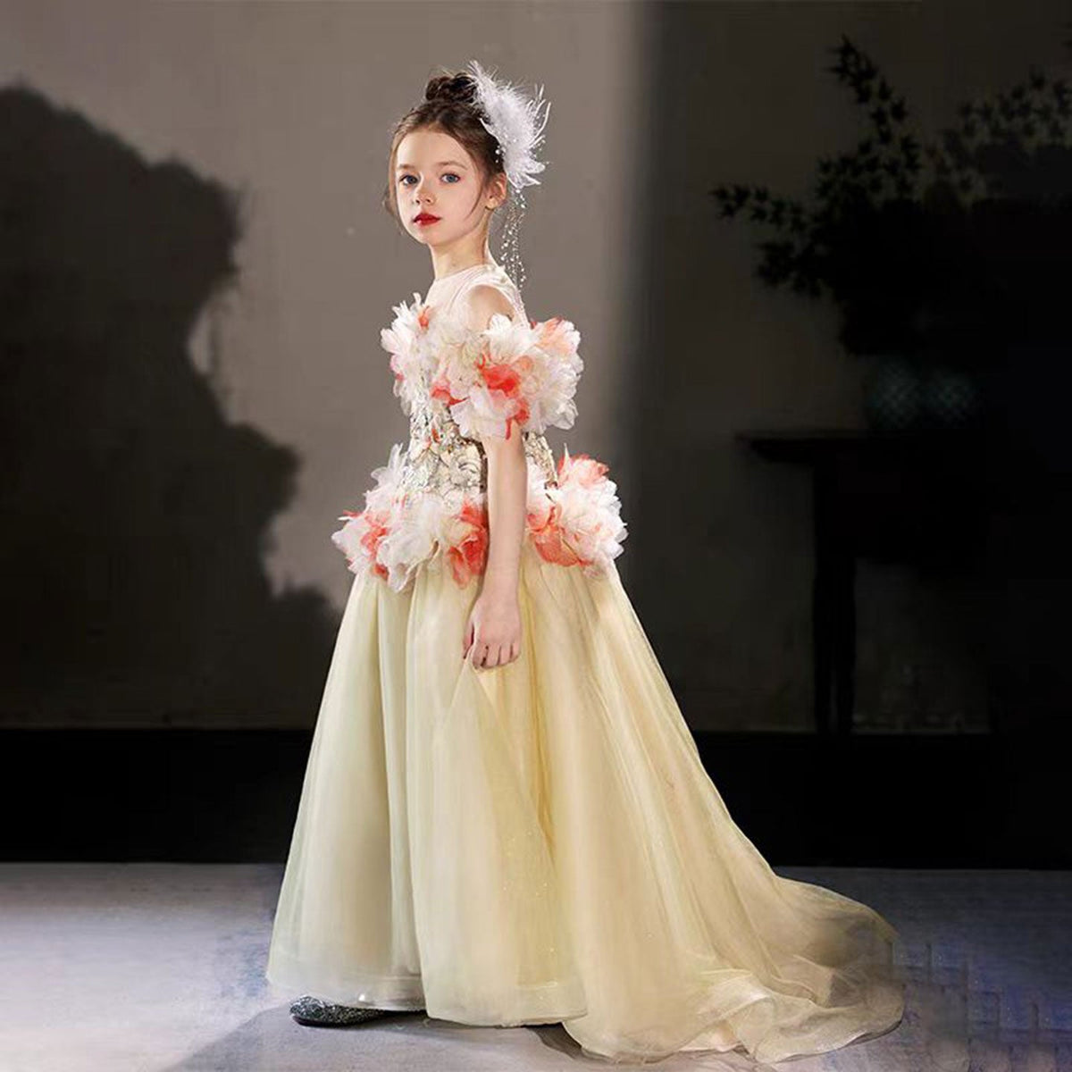 Jill Luxury Embroidery Champagne A-Line Girl Dress J064