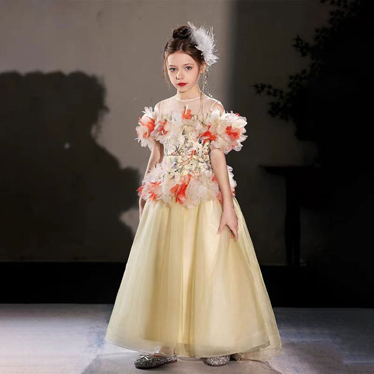 Jill Luxury Embroidery Champagne A-Line Girl Dress J064