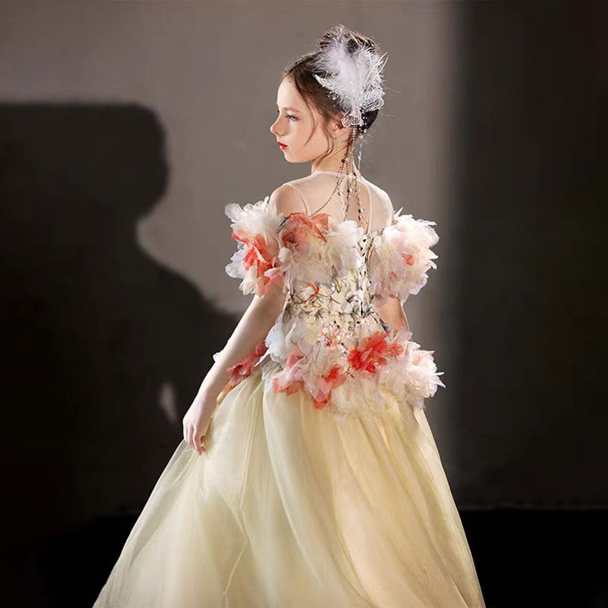 Jill Luxury Embroidery Champagne A-Line Girl Dress J064