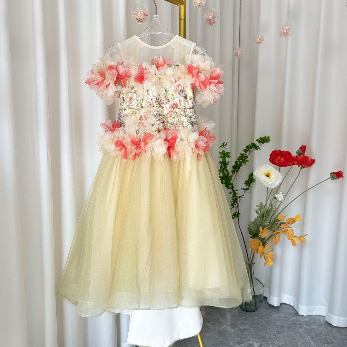 Jill Luxury Embroidery Champagne A-Line Girl Dress J064