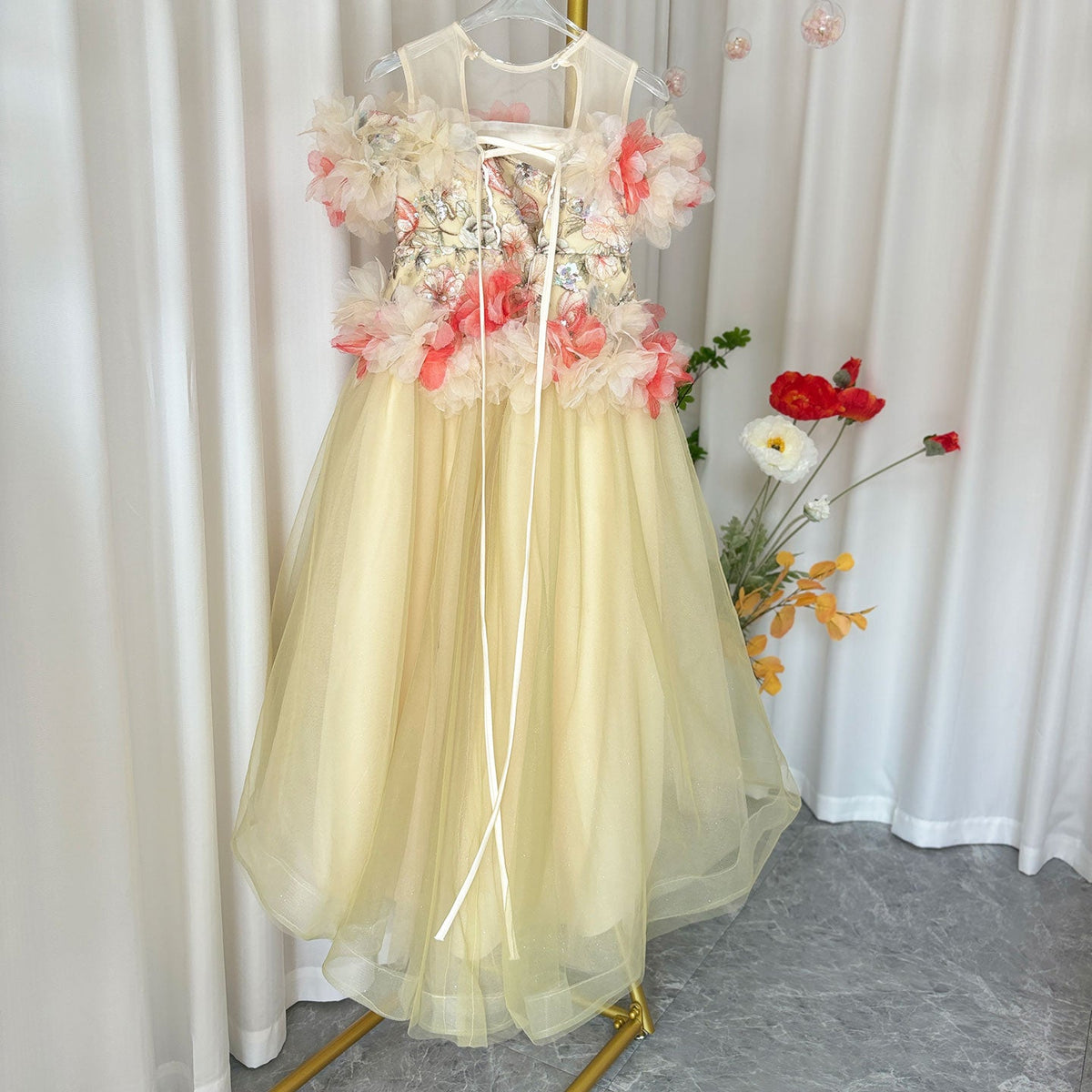 Jill Luxury Embroidery Champagne A-Line Girl Dress J064