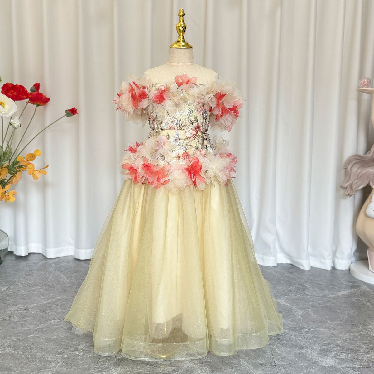 Jill Luxury Embroidery Champagne A-Line Girl Dress J064
