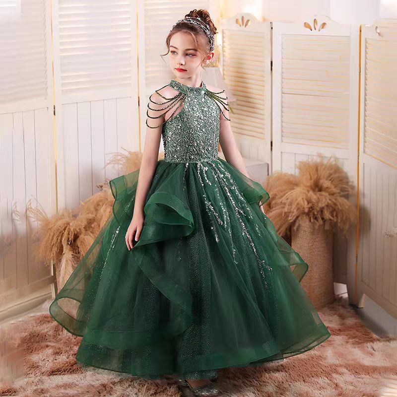 Jill Luxury Green Girl Princess Dress for kids Birthday Party J147