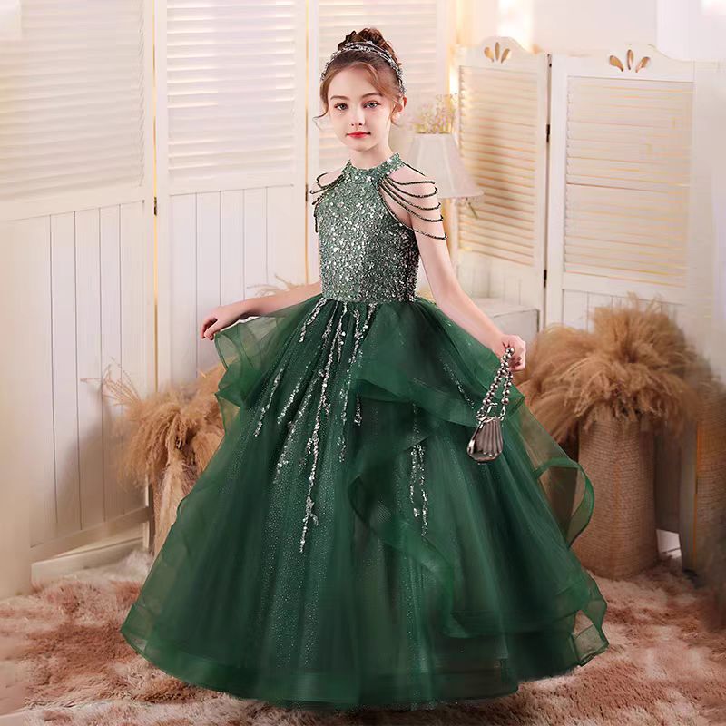 Jill Luxury Green Girl Princess Dress for kids Birthday Party J147