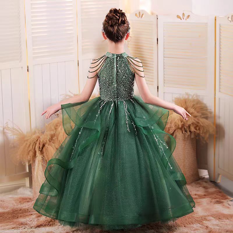 Jill Luxury Green Girl Princess Dress for kids Birthday Party J147