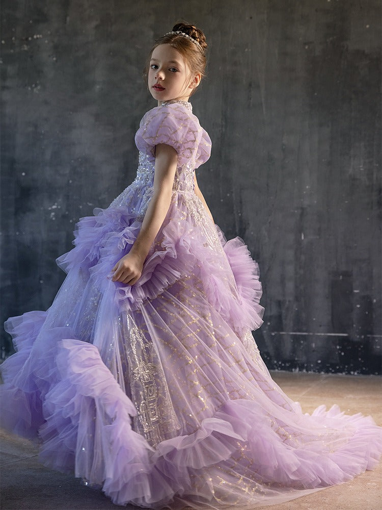 Jill Luxury Luxury Beaded Lilac Girl Dress Arabic Long Dress J184