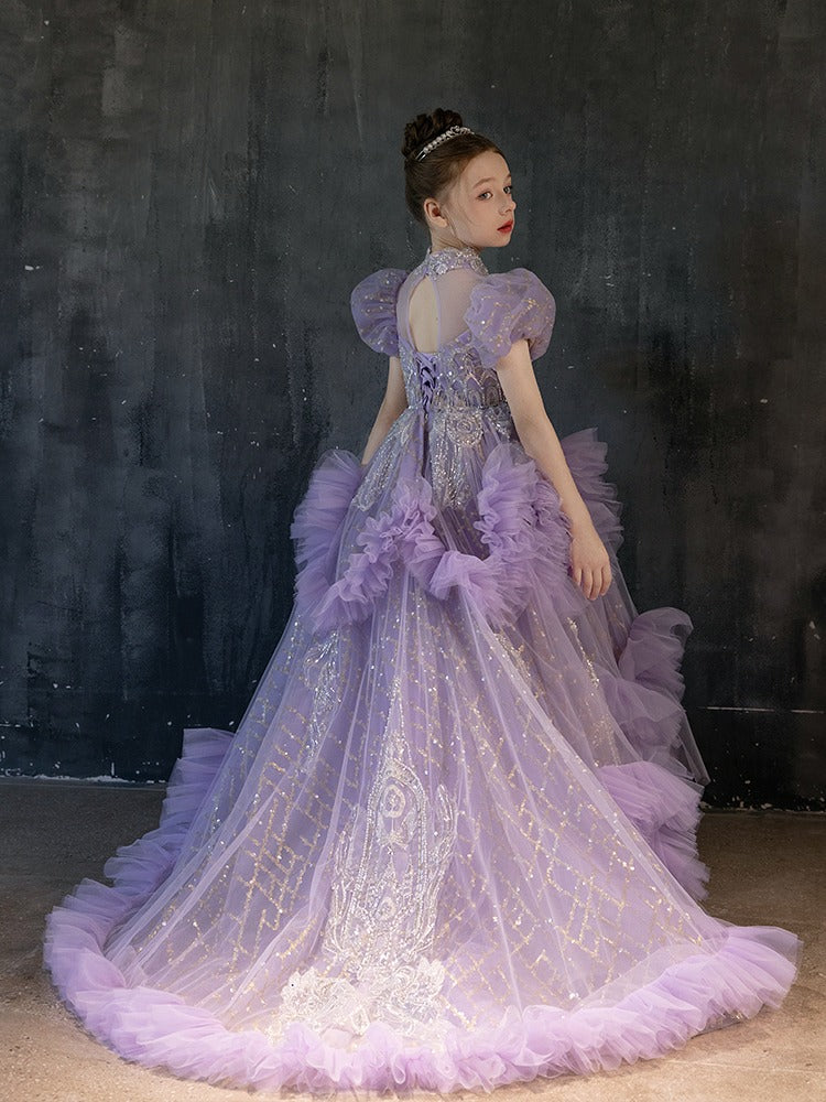 Jill Luxury Luxury Beaded Lilac Girl Dress Arabic Long Dress J184