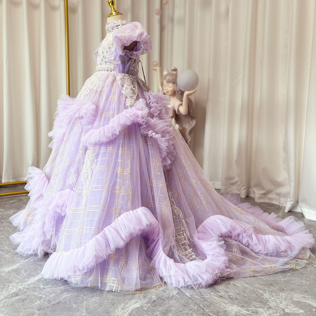 Jill Luxury Luxury Beaded Lilac Girl Dress Arabic Long Dress J184
