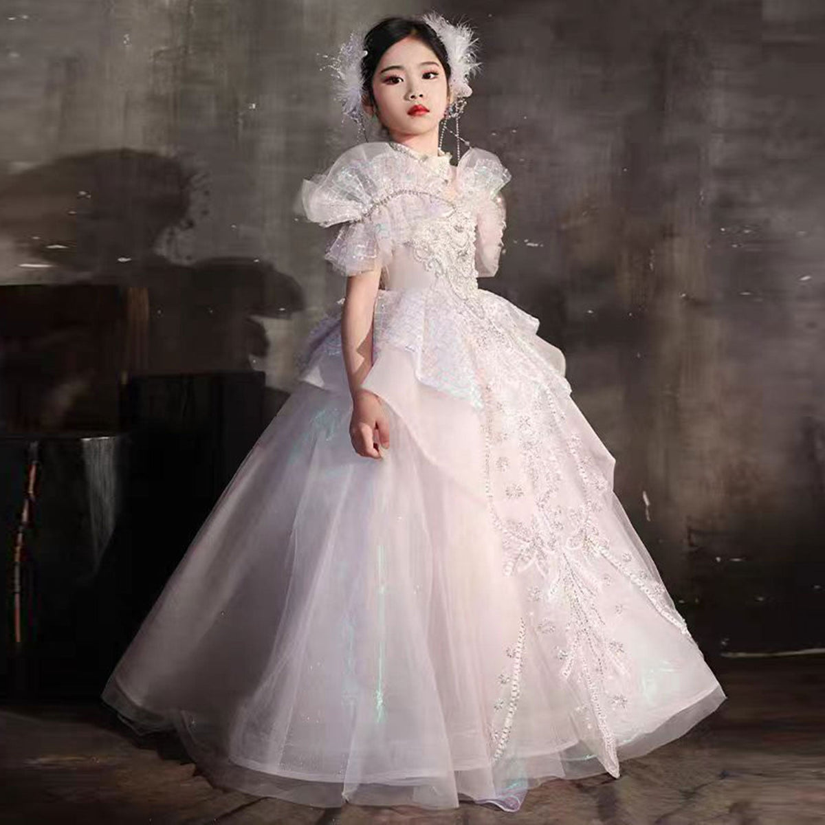Jill Luxury Off Shoulder Pink Birthday Party Girl Dress J336