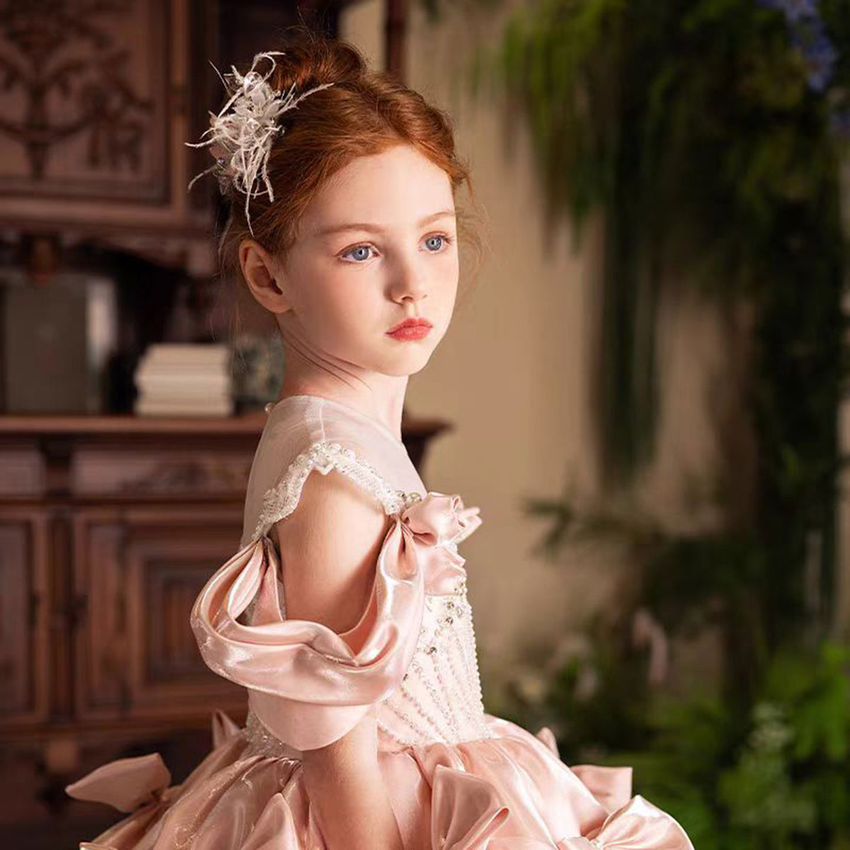Jill Luxury Pink Girl Dress with Bows for kids Birthday Pageant Party J361